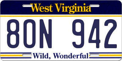 WV license plate 8ON942
