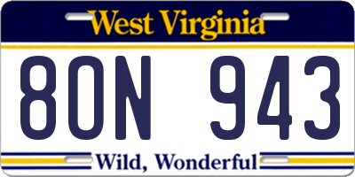 WV license plate 8ON943