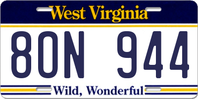 WV license plate 8ON944