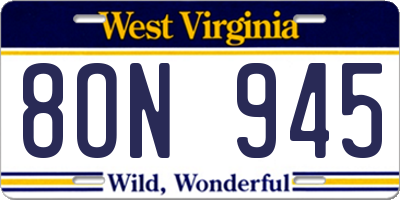 WV license plate 8ON945