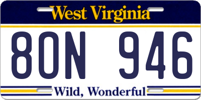 WV license plate 8ON946