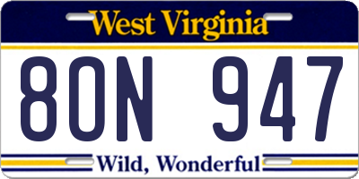 WV license plate 8ON947