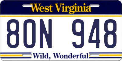 WV license plate 8ON948