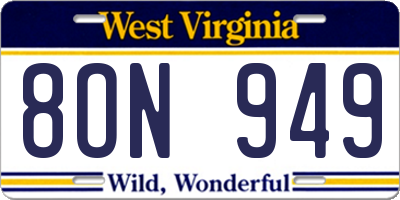 WV license plate 8ON949