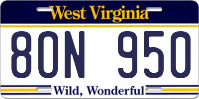 WV license plate 8ON950