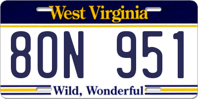 WV license plate 8ON951