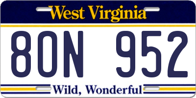 WV license plate 8ON952