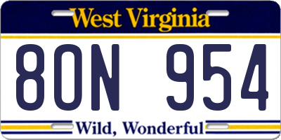 WV license plate 8ON954