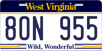 WV license plate 8ON955