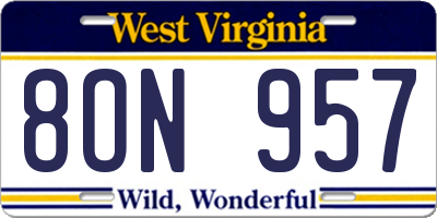 WV license plate 8ON957