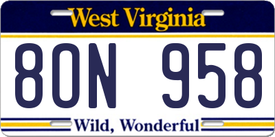 WV license plate 8ON958
