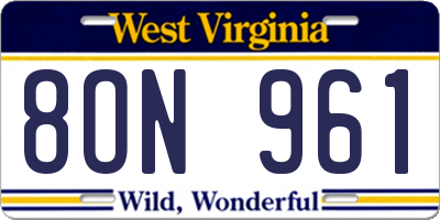 WV license plate 8ON961