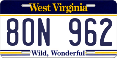 WV license plate 8ON962