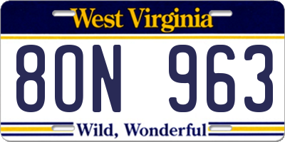 WV license plate 8ON963