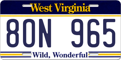 WV license plate 8ON965