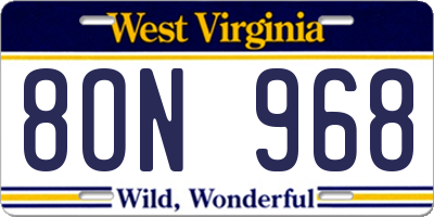 WV license plate 8ON968
