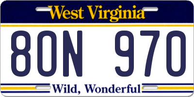 WV license plate 8ON970