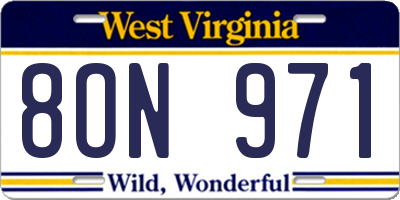 WV license plate 8ON971