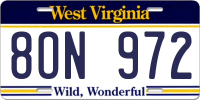 WV license plate 8ON972