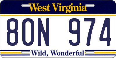 WV license plate 8ON974