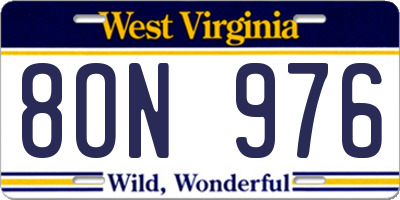 WV license plate 8ON976