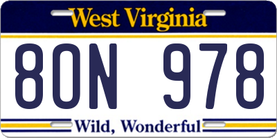 WV license plate 8ON978