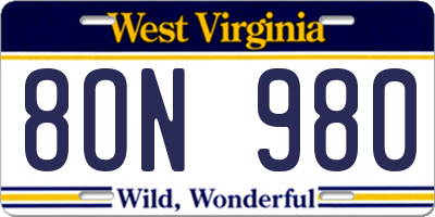 WV license plate 8ON980
