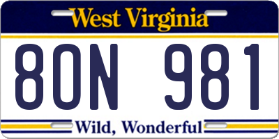 WV license plate 8ON981