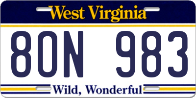 WV license plate 8ON983