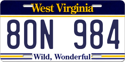 WV license plate 8ON984
