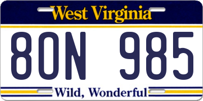WV license plate 8ON985