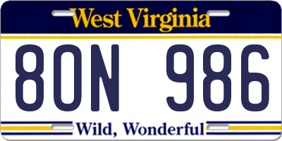 WV license plate 8ON986