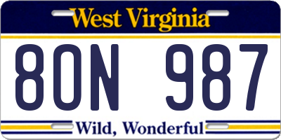 WV license plate 8ON987