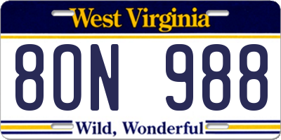 WV license plate 8ON988