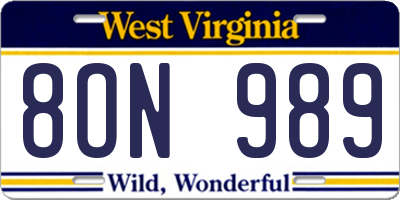 WV license plate 8ON989