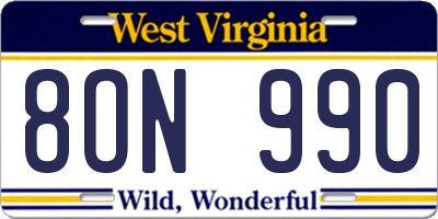 WV license plate 8ON990