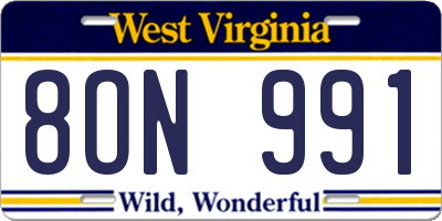 WV license plate 8ON991