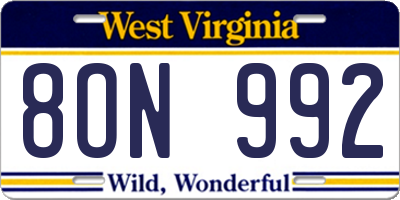 WV license plate 8ON992