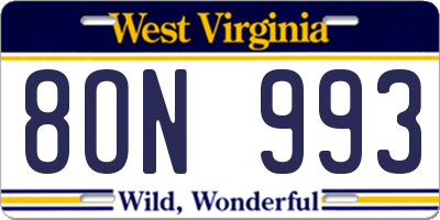 WV license plate 8ON993