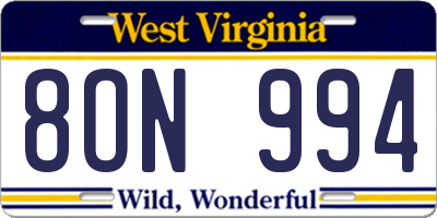 WV license plate 8ON994