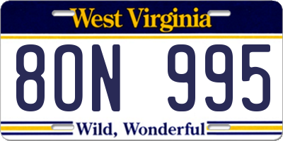 WV license plate 8ON995