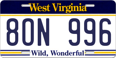 WV license plate 8ON996