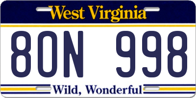 WV license plate 8ON998
