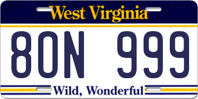 WV license plate 8ON999