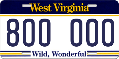 WV license plate 8OO000