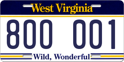 WV license plate 8OO001