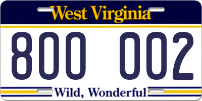 WV license plate 8OO002