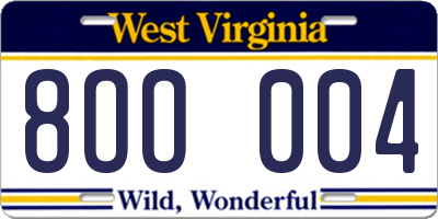 WV license plate 8OO004