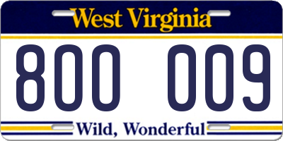 WV license plate 8OO009