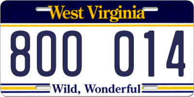 WV license plate 8OO014